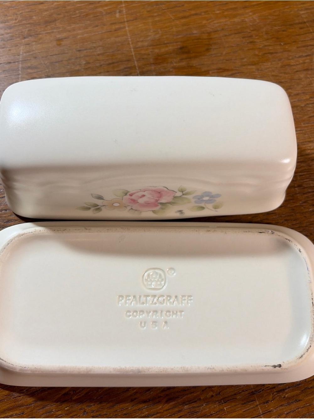 Vintage Pflatzgraff Tea Rose Butter Dish - Picture 6 of 8